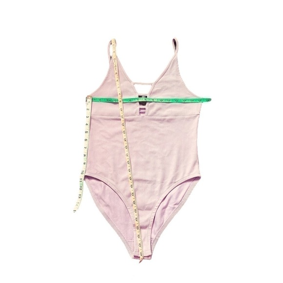 TOPSHOP t-bar strap ribbed bodysuit pink spaghetti straps gusset closure size 8 - Picture 9 of 10